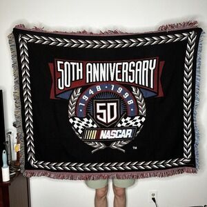 Vintage NASCAR‎ 50th Anniversary 1948-1998 Woven Blanket Collectors Item  56x45"